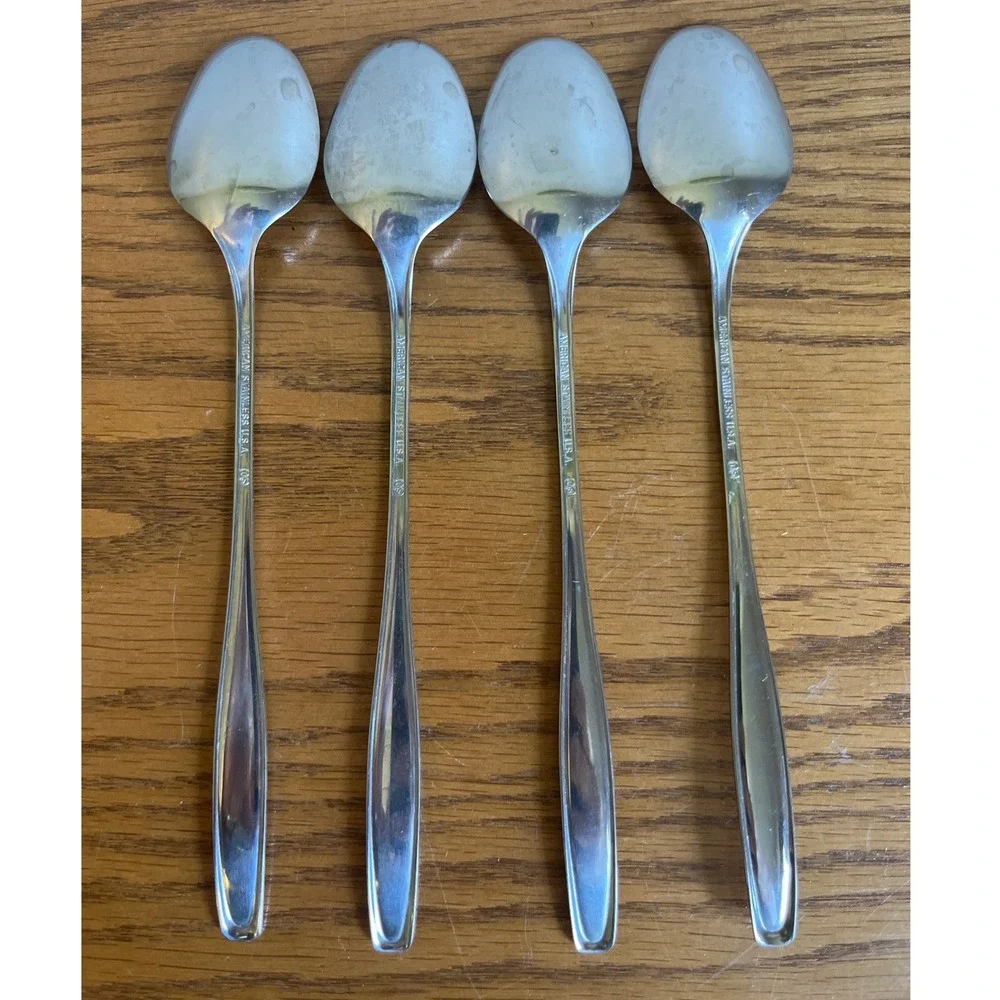 Vintage International Stainless Flatware AMERICAN CHARM Set Of 4 Iced Tea Spoons